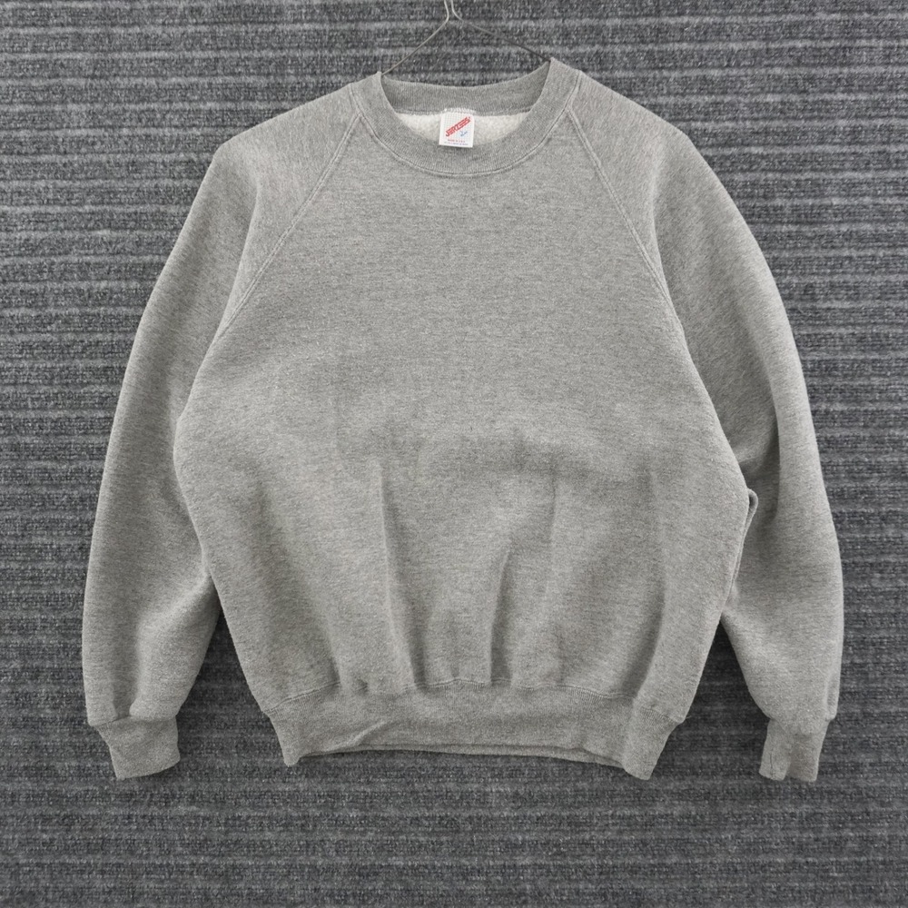 Vintage 90s Jerzees Sweatshirt Mens L Gray Raglan Sleeve Blank Basic Made in USA